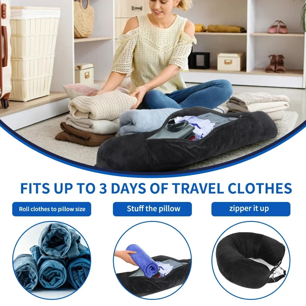 U-Shaped Travel Pillow, Refillable with Clothes And Daily Essentials, Essentials Car And Plane Trips,Travel Essentials