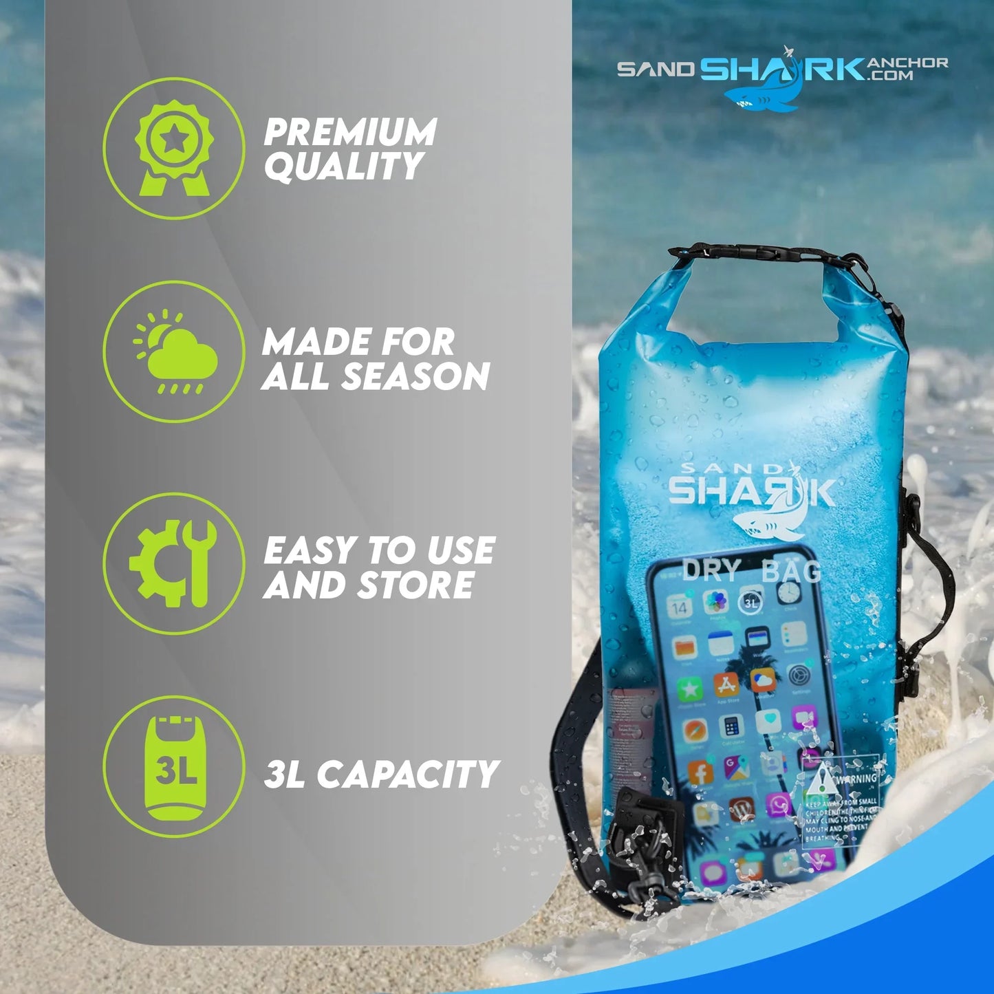 3L Waterproof Dry Bag – With Phone Case Inside